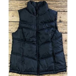 Merona Women's Puffer Quilted Sleeveless Vest Full Zip Black Size M